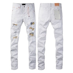 Wholesale High Quality Branded Streetwear Pants Slim Fit Mid Straight Moustache Effect Distressed Wash Purple Men's Jeans