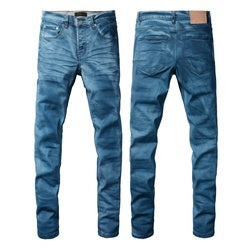 Wholesale High Quality Branded Streetwear Pants Slim Fit Mid Straight Moustache Effect Distressed Wash Purple Men's Jeans